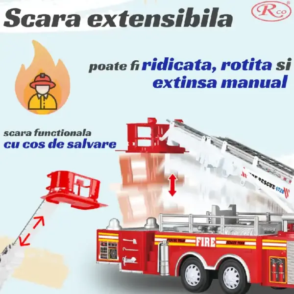 Masina de Pompieri Interactiva cu Scara Rotativa 360°