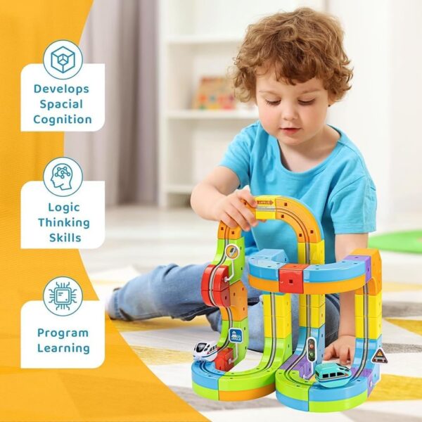 Circuit Trenulet Electric Magnetic 3D Set Constructie 81 Piese 3 ani+