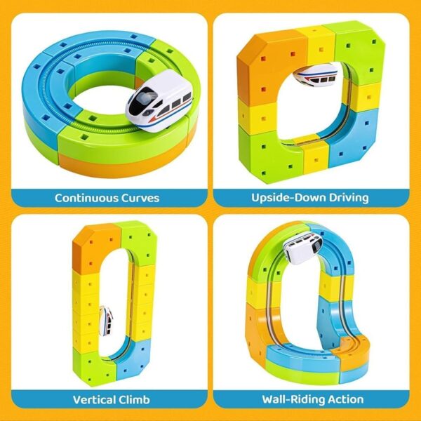 Circuit Trenulet Electric Magnetic 3D Set Constructie 81 Piese 3 ani+