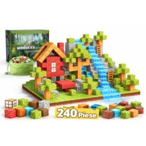 Jucarie STEM Set Constructie 240 Cuburi Magnetice Tip Minecraft