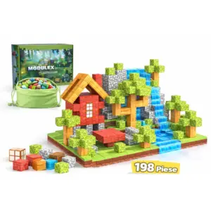 Jucarie STEM Set Constructie 198 Cuburi Magnetice Tip Minecraft