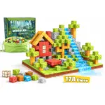 Jucarie STEM Set Constructie 178 Cuburi Magnetice Tip Minecraft