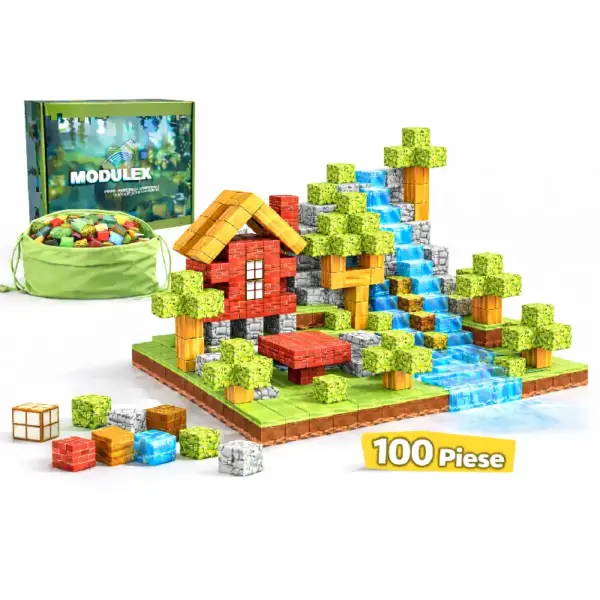 Jucarie STEM Set Constructie 100 Cuburi Magnetice Tip Minecraft Jucarie STEM Set Constructie 100 Cuburi Magnetice Tip Minecraft