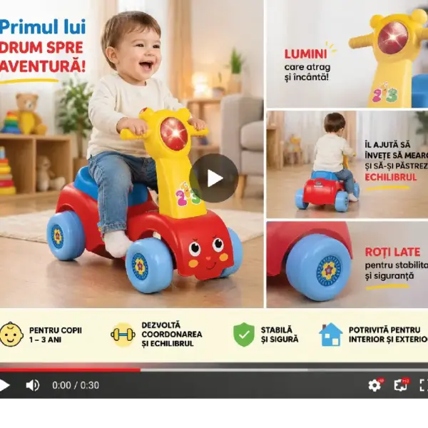 Masinuta Ride-On Premium cu Lumini si Volan pentru Copii