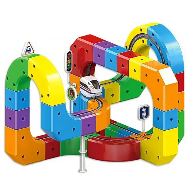 Circuit Trenulet Electric Magnetic 3D Set Constructie 81 Piese 3 ani+