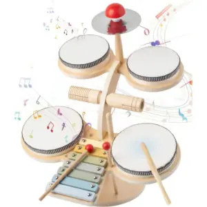 Set Instrumente Muzicale Montessori din Lemn cu Tobe, Xilofon si Percutie pentru Copii
