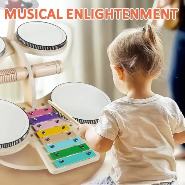 Set Instrumente Muzicale Montessori din Lemn cu Tobe, Xilofon si Percutie pentru Copii