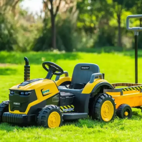Tractor Electric cu Remorca XXL, Doua Motoare 12V, Lumini LED, Sunete Realiste pentru Copii