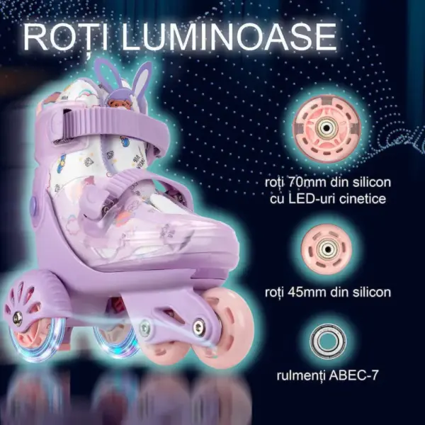 Role Reglabile Premium pentru Copii cu Lumini LED, Casca si Protectii Incluse