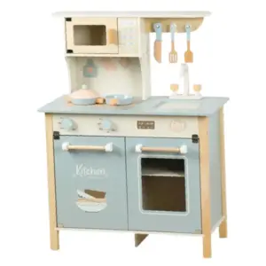 Bucătărie din Lemn cu Cuptor cu Microunde, Chiuvetă și Accesorii, pentru Copii 3 Ani+