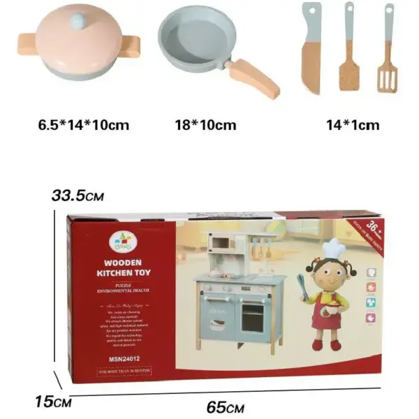 Bucătărie din Lemn cu Cuptor cu Microunde, Chiuvetă și Accesorii, pentru Copii 3 Ani+