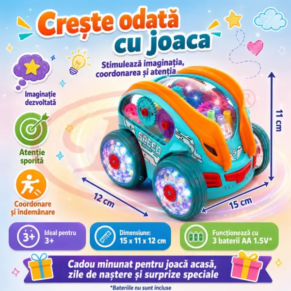 Mașinuță Stunt Turbo 360° cu Lumini LED, Muzică și Acrobații Spectaculoase