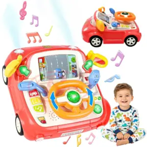 Simulator Auto Interactiv Rosu cu Volan, Lumini și Sunete pentru Copii