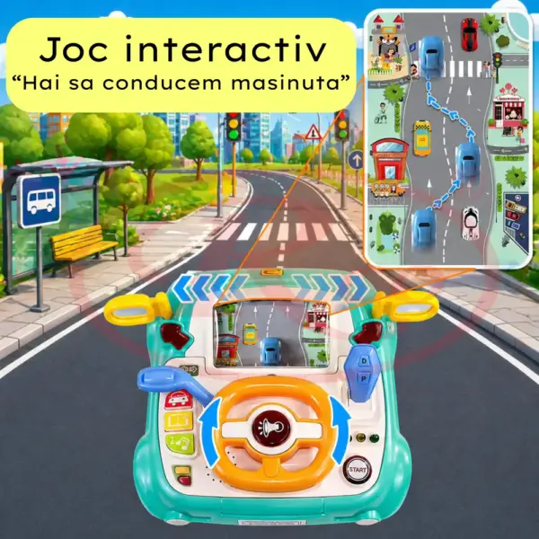 Simulator Auto Interactiv cu Volan, Lumini și Sunete pentru Copii