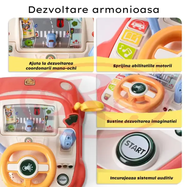 Simulator Auto Interactiv Rosu cu Volan, Lumini și Sunete pentru Copii