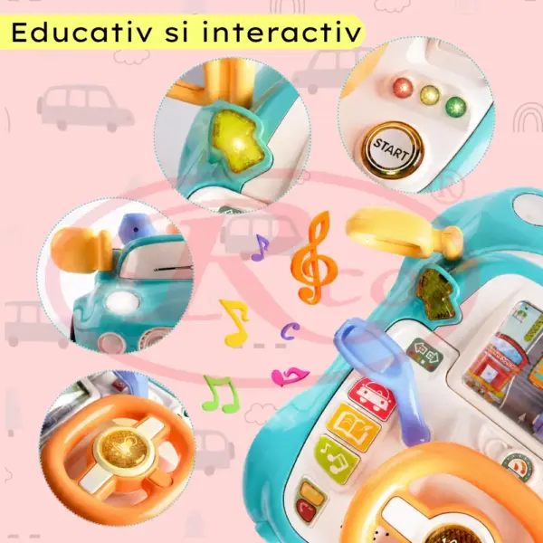 Simulator Auto Interactiv cu Volan, Lumini și Sunete pentru Copii