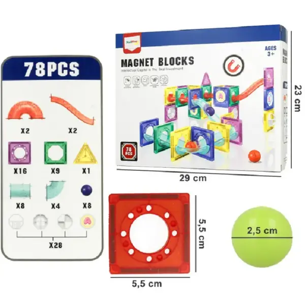 Set Constructie Magnetic Magnet Blocks 78 Piese