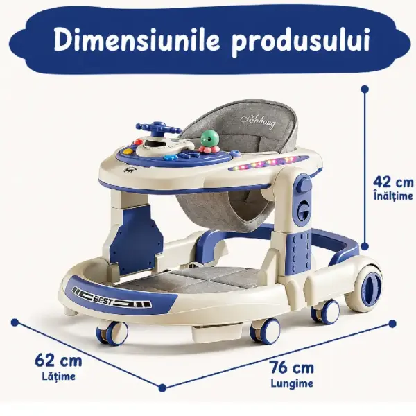 Premergator 4 in 1 OZN Albastru cu Maner Parental pentru Bebelusi