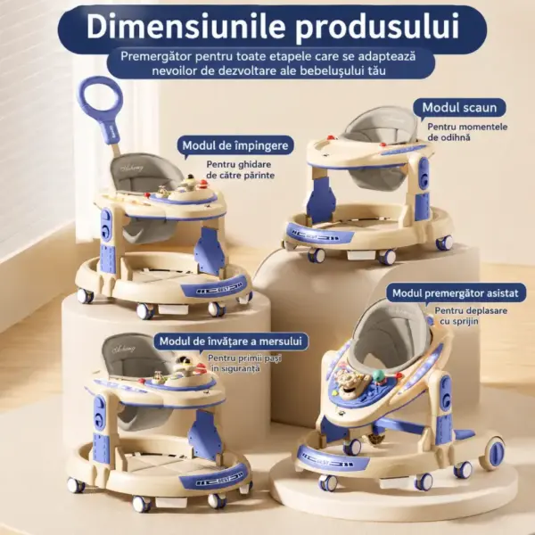 Premergator 4 in 1 OZN Albastru cu Maner Parental pentru Bebelusi