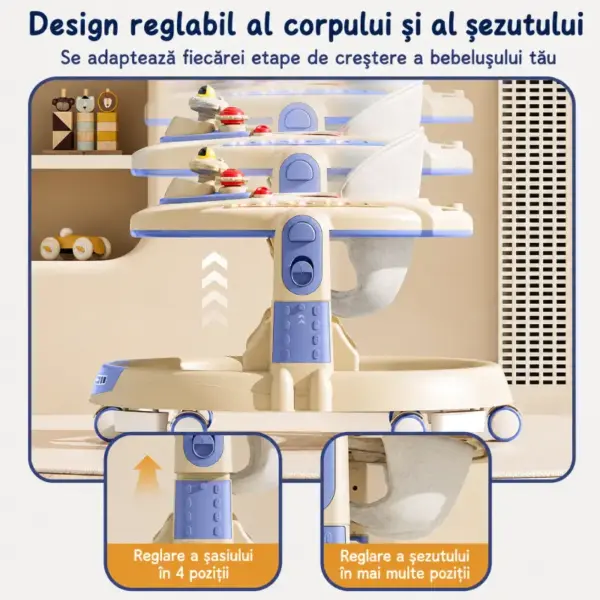 Premergator 4 in 1 OZN Albastru cu Maner Parental pentru Bebelusi