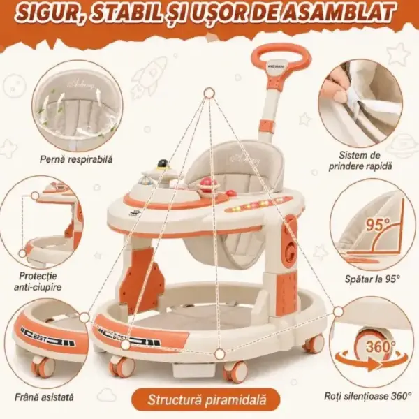 Premergator 4 in 1 OZN Portocaliu cu Maner Parental pentru Bebelusi