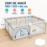 Tarc Joacă Mare 180x120 Dinozaur cu 60 Bile pentru Bebelusi si Copii