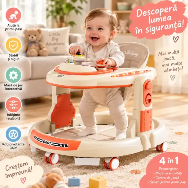Premergator 4 in 1 OZN Portocaliu cu Maner Parental pentru Bebelusi