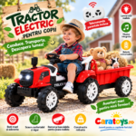 Tractor Electric Rosu cu Remorca Basculabila si Telecomanda pentru Copii