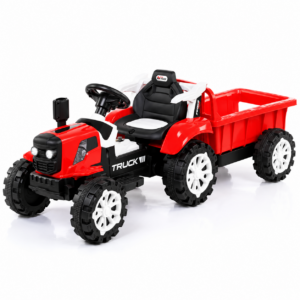 Tractor Electric Rosu cu Remorca Basculabila si Telecomanda pentru Copii