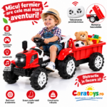 Tractor Electric Rosu cu Remorca Basculabila si Telecomanda pentru Copii
