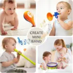 Set Instrumente Muzicale pentru Copii cu Toba, Trompeta, Tamburina, Fluier si Maracas