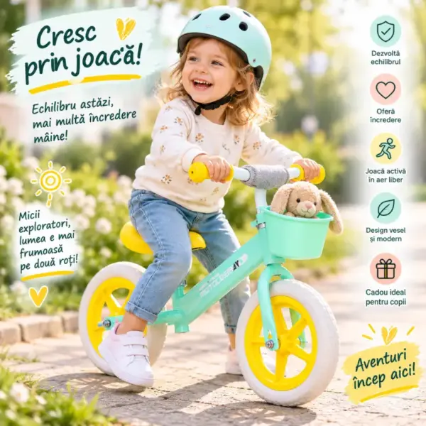 Bicicleta Fara Pedale cu Cosulet si Sa si Ghidon Reglabile pentru Copii