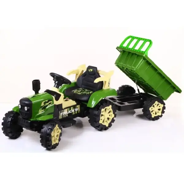 Tractor Electric Verde cu Remorca Basculabila si Telecomanda pentru Copii