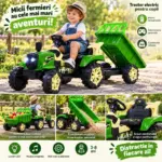 Tractor Electric Verde cu Remorca Basculabila si Telecomanda pentru Copii
