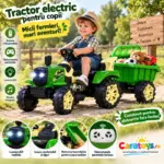 Tractor Electric Verde cu Remorca Basculabila si Telecomanda pentru Copii