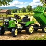 Tractor Electric Verde cu Remorca Basculabila si Telecomanda pentru Copii
