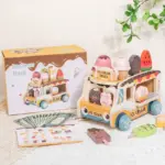 Masinuta Ice Cream Truck din Lemn cu Inghetate si Accesorii pentru Copii