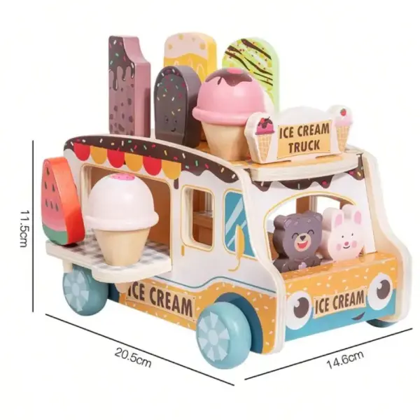 Masinuta Ice Cream Truck din Lemn cu Inghetate si Accesorii pentru Copii