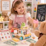 Masinuta Ice Cream Truck din Lemn cu Inghetate si Accesorii pentru Copii