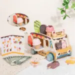 Masinuta Ice Cream Truck din Lemn cu Inghetate si Accesorii pentru Copii