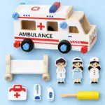 Ambulanta de Construit din Lemn pentru Copii 3 Ani+ Set DIY cu Surubelnita Personaje si Accesorii