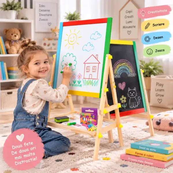 Tabla Magnetica din Lemn tip Sevalet 66 cm pentru Copii