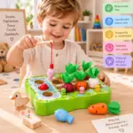 Joc Montessori din Lemn pentru Copii cu Pescuit Magnetic si Cules Morcovi