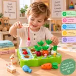 Joc Montessori din Lemn pentru Copii cu Pescuit Magnetic si Cules Morcovi