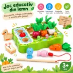 Joc Montessori din Lemn pentru Copii cu Pescuit Magnetic si Cules Morcovi