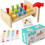 Joc Montessori din Lemn cu Ciocanel Pioni Colorati si Carduri de Asociere Joc Montessori din Lemn cu Ciocanel Pioni Colorati si Carduri de Asociere