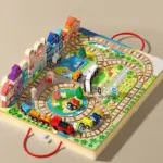 Oras si Circuit Feroviar din Lemn Pliabil Tip Servieta pentru Copii