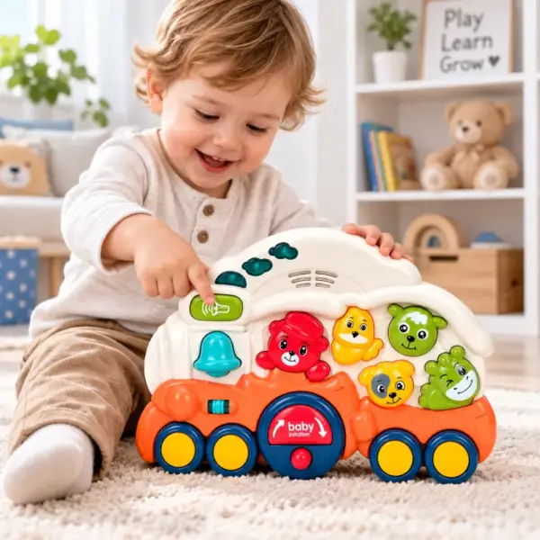 Jucarie Interactiva Tren pentru Copii cu Animalute Sunete si Activitati Educative