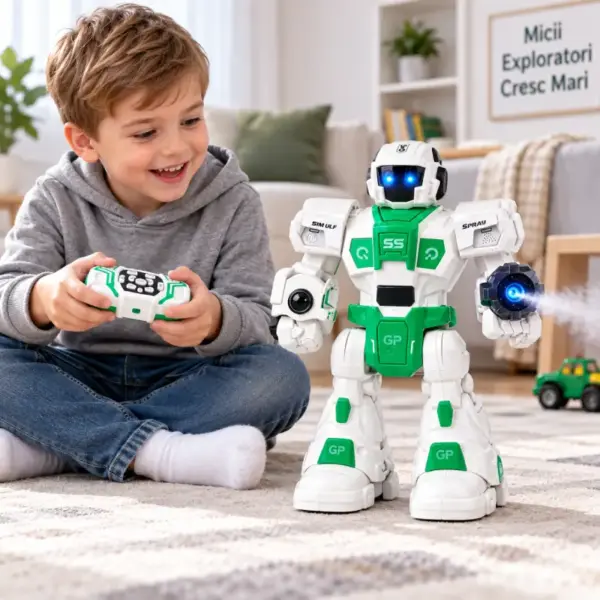 Robot Interactiv pentru Copii cu Telecomanda Lumini Sunete Dans si Efect de Abur