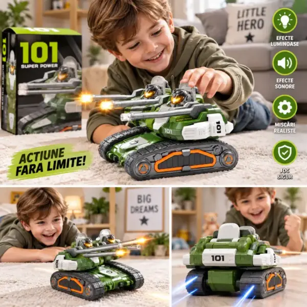 Tanc de Jucarie 101 Super Power cu Tunuri Duble Design Militar